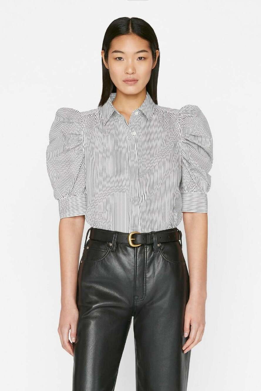Frame Ruched Puff Sleeve Shirt Noir Multi size XS
